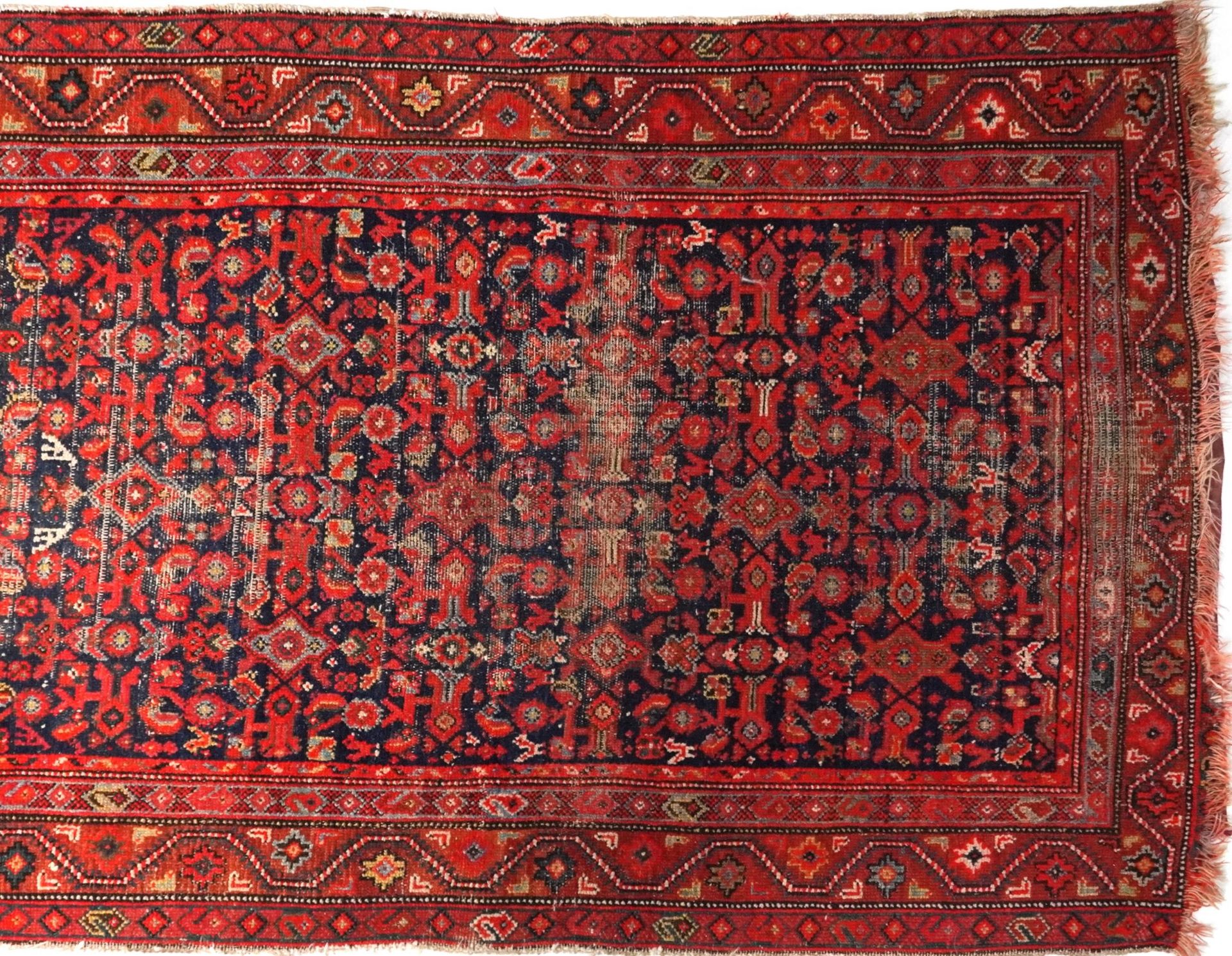 Rectangular Persian red and blue ground carpet runner having an allover floral repeat central field, - Bild 5 aus 6