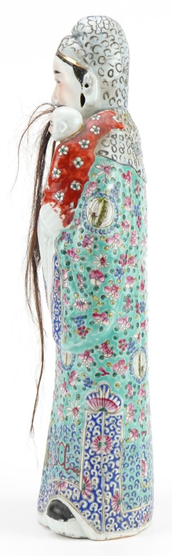 Large Chinese porcelain figure of Fu Xin hand painted in the famille rose palette with flowers, 46cm - Image 3 of 7