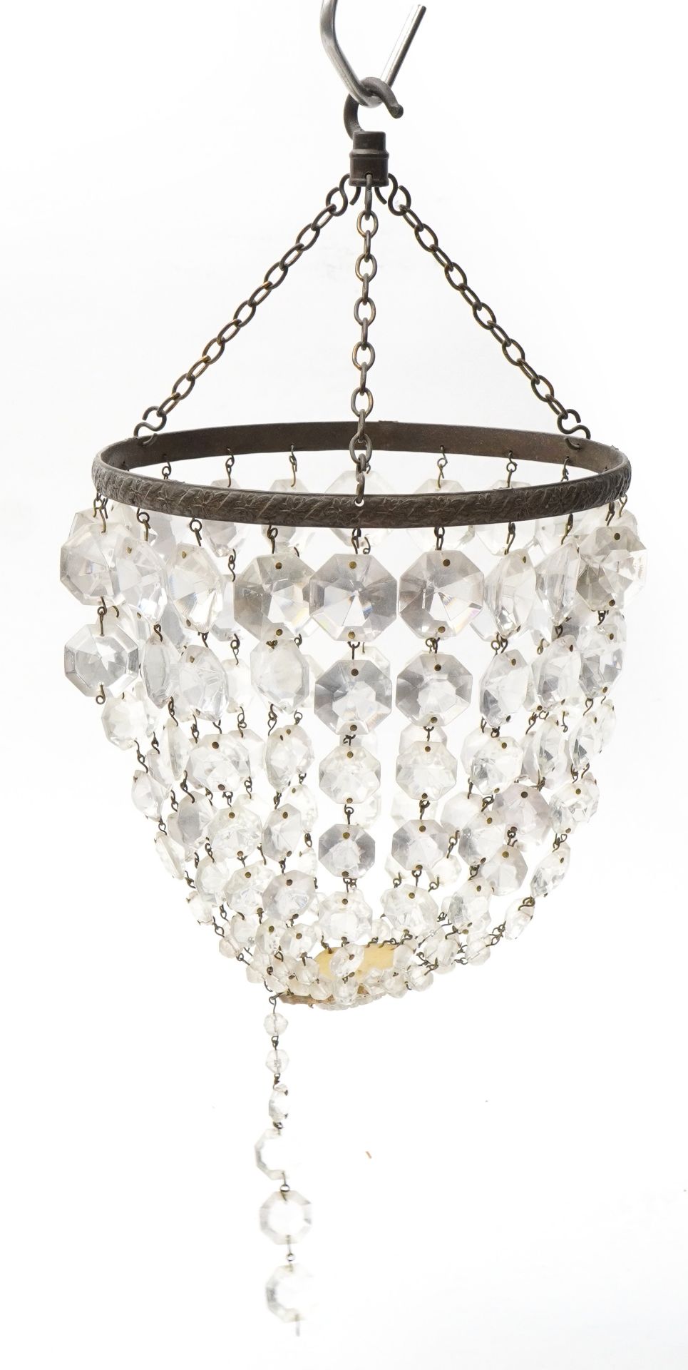 Two brass bag chandeliers with cut glass drops, the largest 26cm in diameter : For further - Image 5 of 6