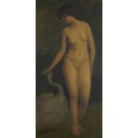 Leda and the Swan, Pre-Raphaelite oil on canvas, mounted and framed, 59.5cm x 29cm excluding the