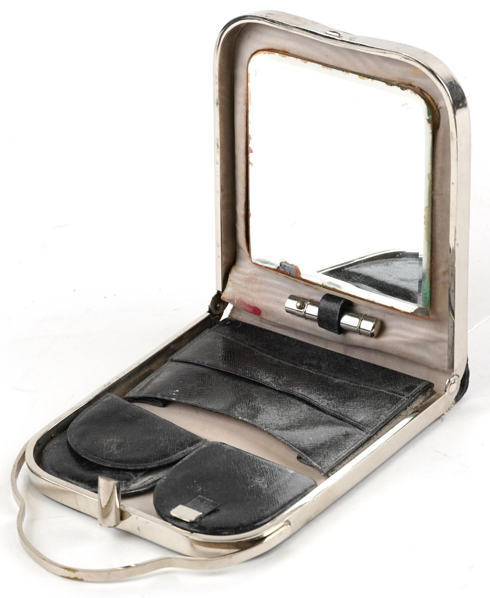 Early 20th century needlework lady's travelling vanity case with mirrored and fitted interior - Bild 4 aus 4
