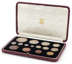 George VI 1937 specimen coin set housed in a tooled leather silk and velvet lined fitted case by The