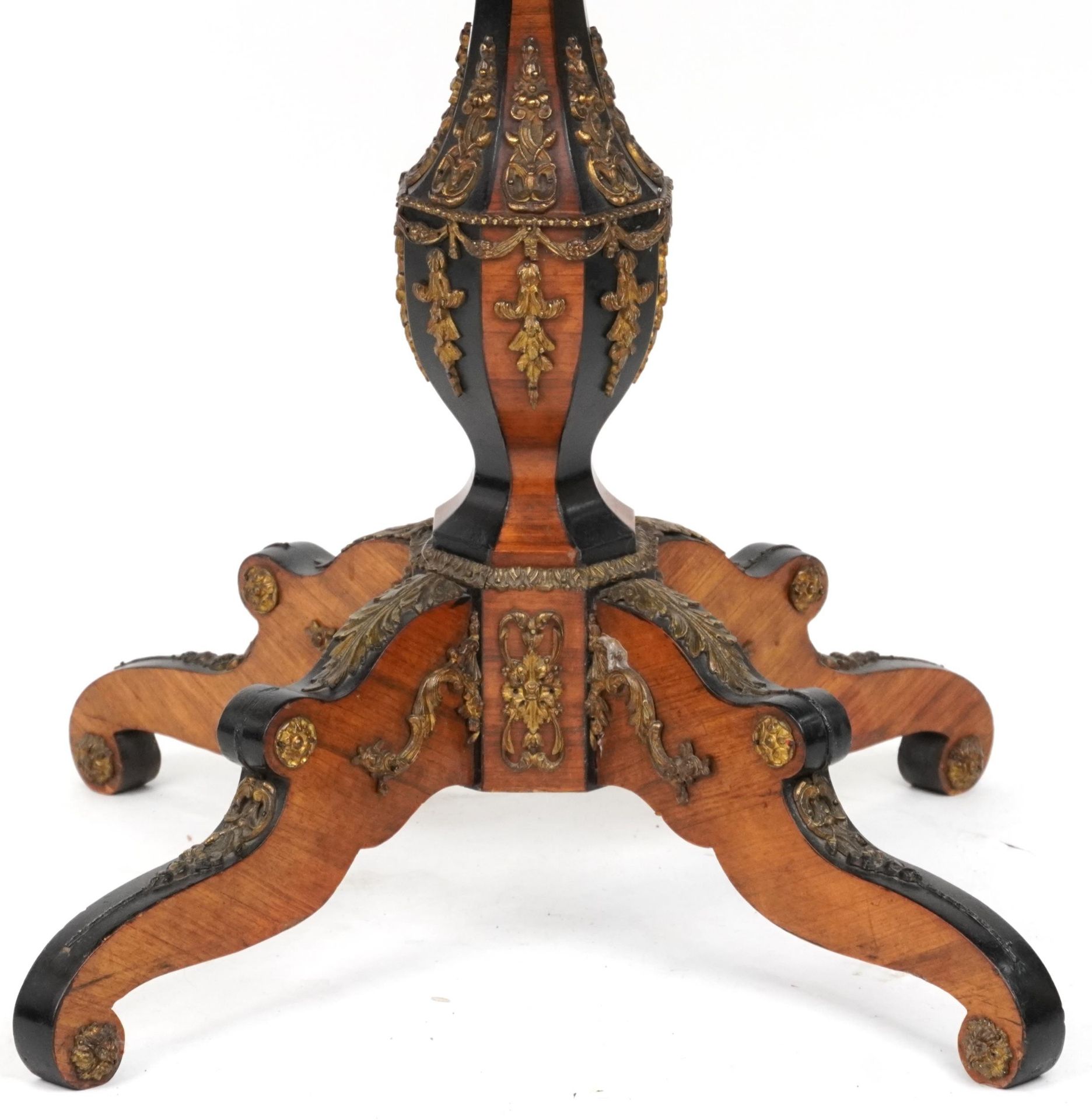 19th century continental kingwood, ebony and marquetry inlaid tilt top centre table with shaped - Image 8 of 9