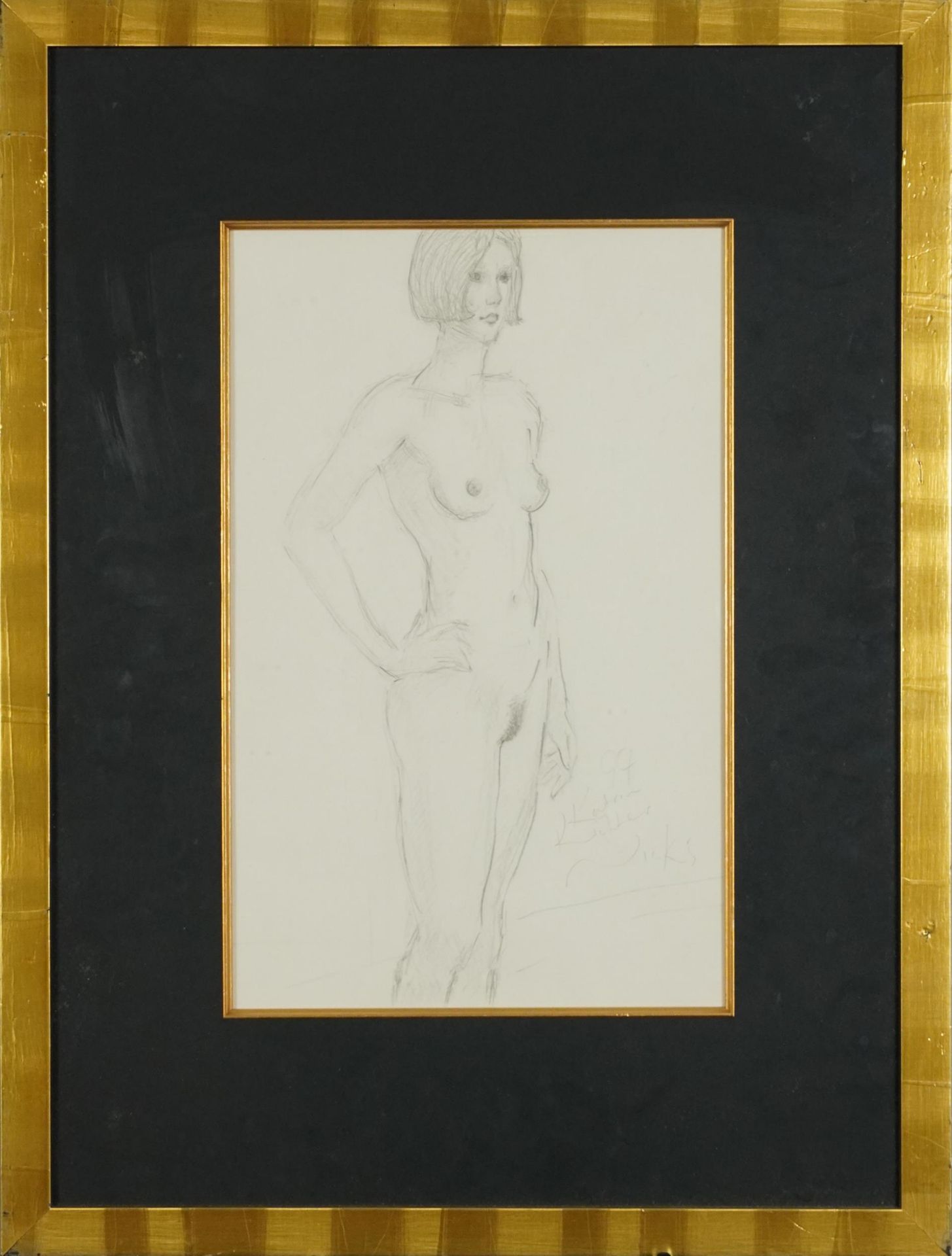 Standing nude females, Near pair of pencil pencils, indistinctly inscribed and signed, one with John - Image 3 of 9