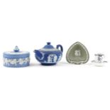 Royal Worcester miniature floral coffee can and saucer and Wedgwood Jasperware including teapot