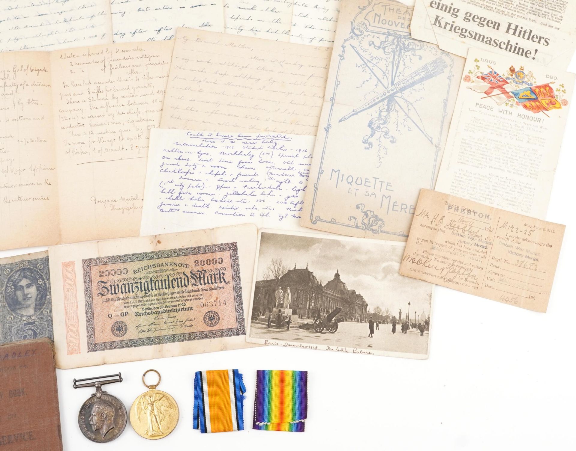 British military World War I pair with related militaria including diary, the pair awarded to - Image 11 of 12