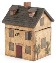 Hand painted wooden box in the form of a Georgian house, 21.5cm H x 16.5cm W x 14cm D : For