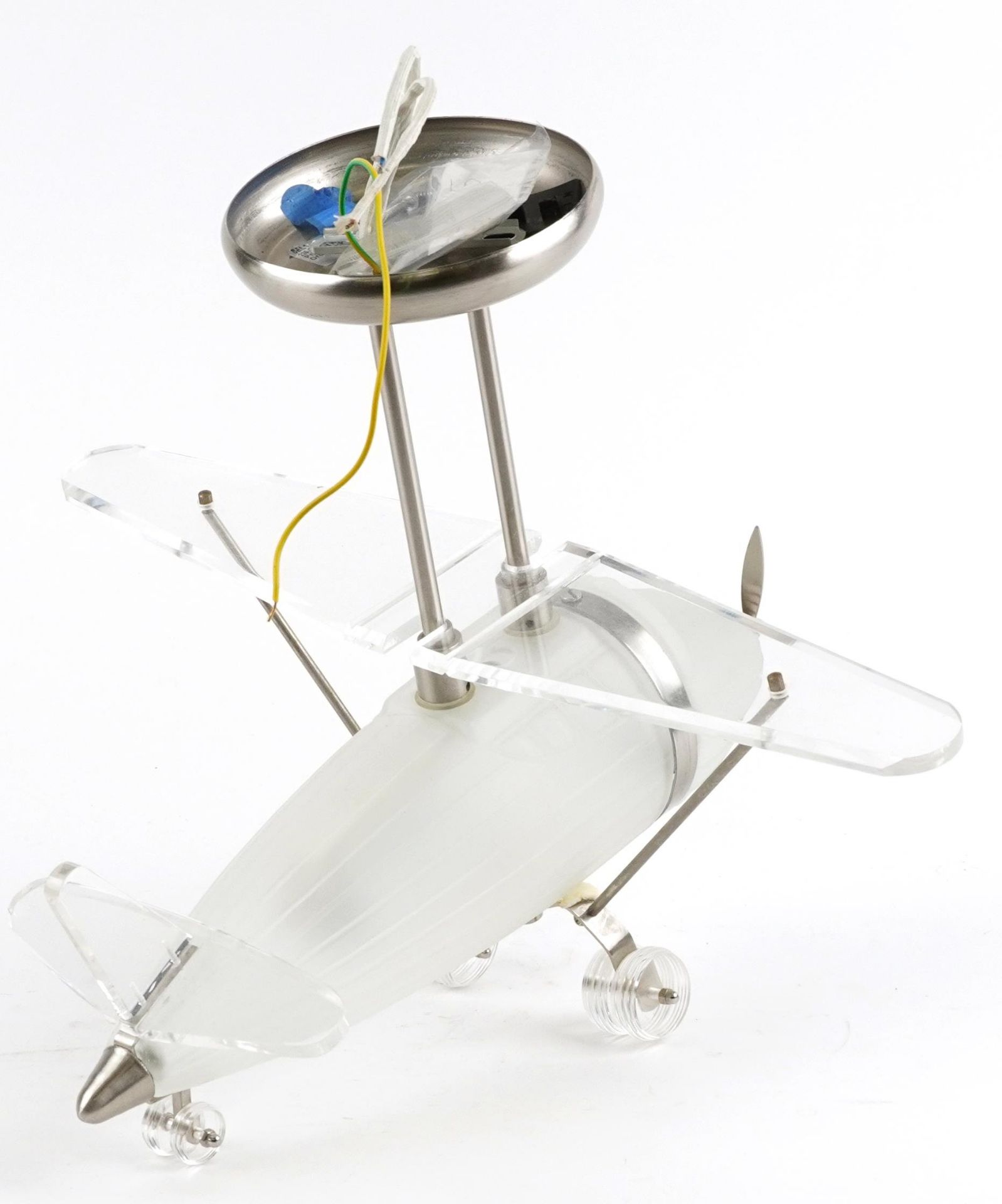 1970s style Perspex and frosted glass light fitting with chromed mounts in the form of an aeroplane, - Image 2 of 3