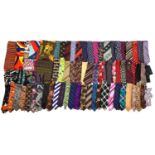 Collection of vintage and later ties and scarves, some silk, including Hermes, Christian Dior, Tommy