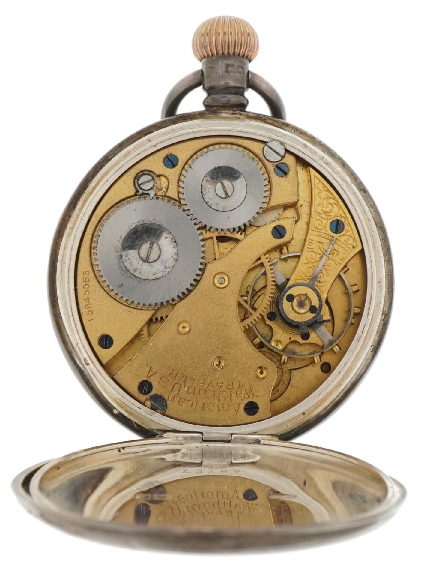 Waltham, two gentlemen's silver open face pocket watches with enamelled dials, one with silver watch - Bild 4 aus 5