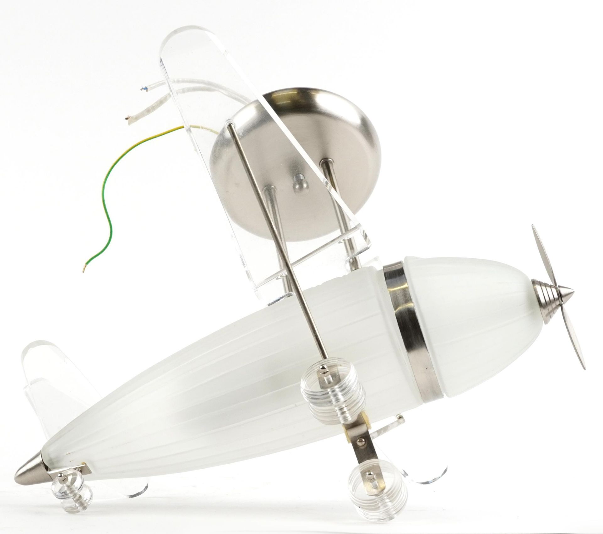 1970s style Perspex and frosted glass light fitting with chromed mounts in the form of an aeroplane, - Image 3 of 3