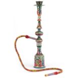 Persian white metal shisha pipe hand painted with figures and flowers, 61cm high : For further