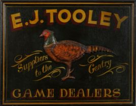 E J Tooley Game Dealers advertising board with pheasant, 61cm x 48cm : For further information on