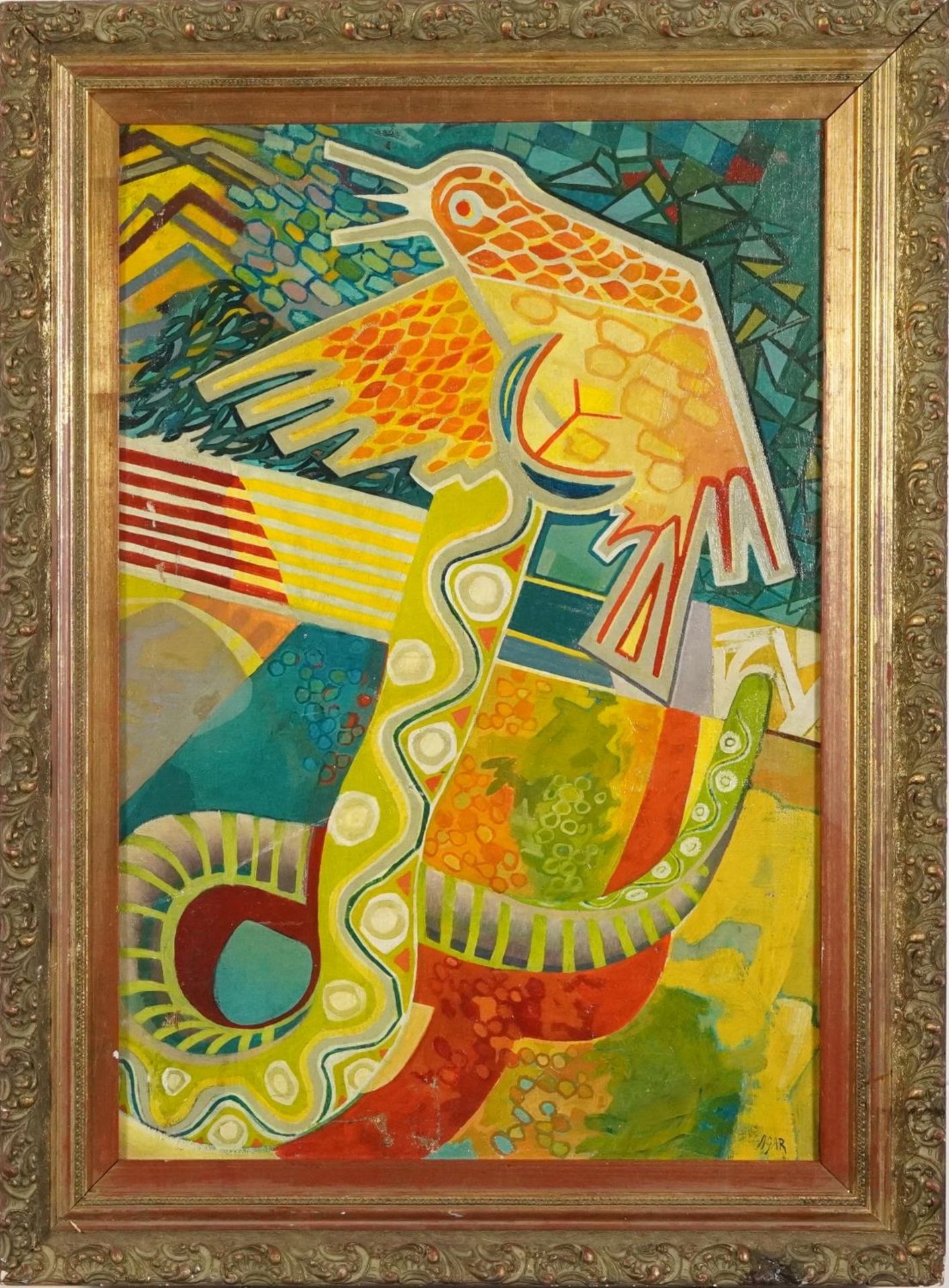 Manner of Eileen Agar - Abstract composition with serpent and bird, post-war Argentine British oil - Image 2 of 6