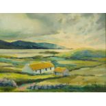Manner of Maurice C Wilks - Landscape with cottages, Irish school oil on board, inscribed verso,