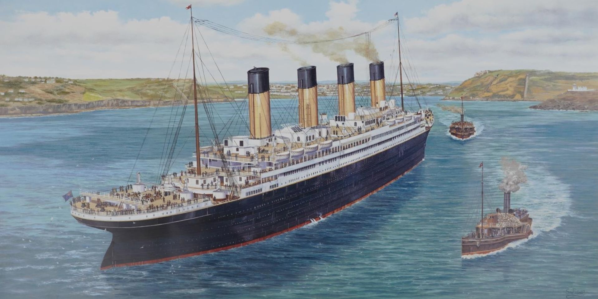 Simon W Fisher - The Titanic at Queen's Town, Titanic interest print in colour, signed by the artist - Image 2 of 5
