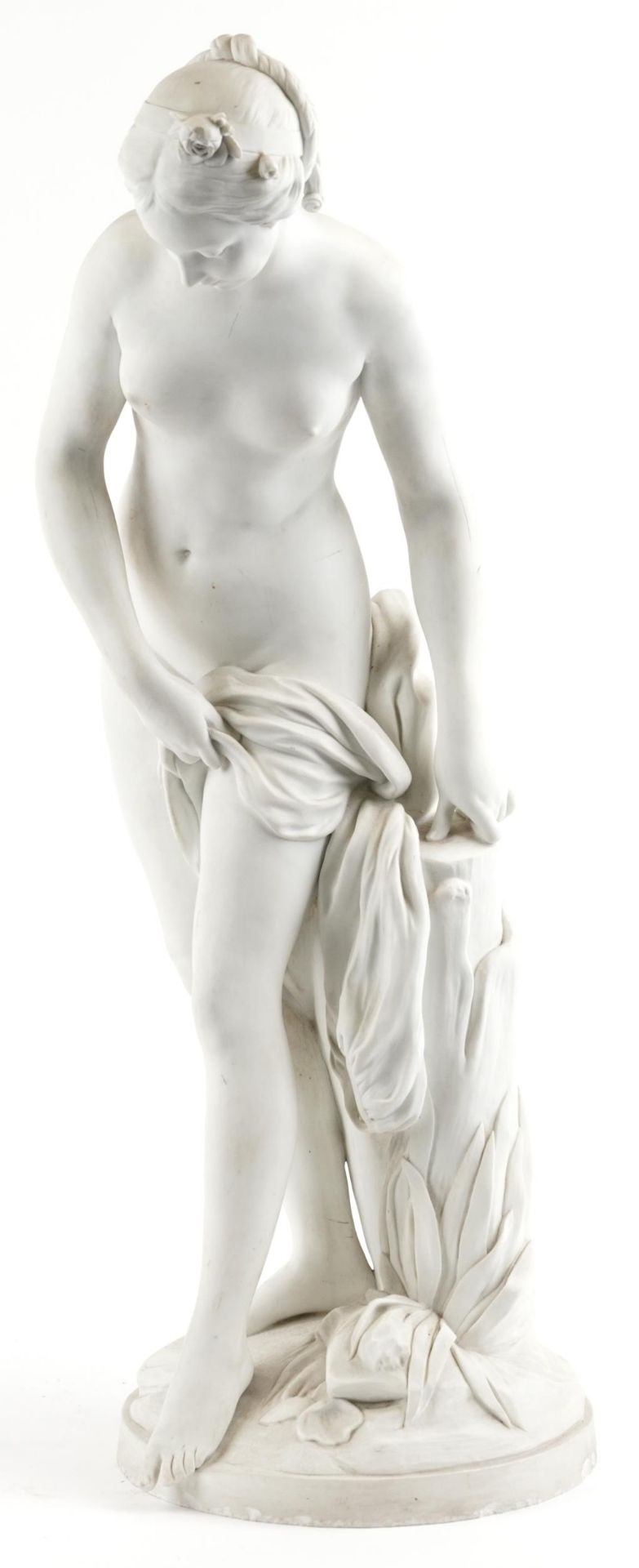 Large 19th century classical parian statuette of Venus bathing, 72cm high : For further
