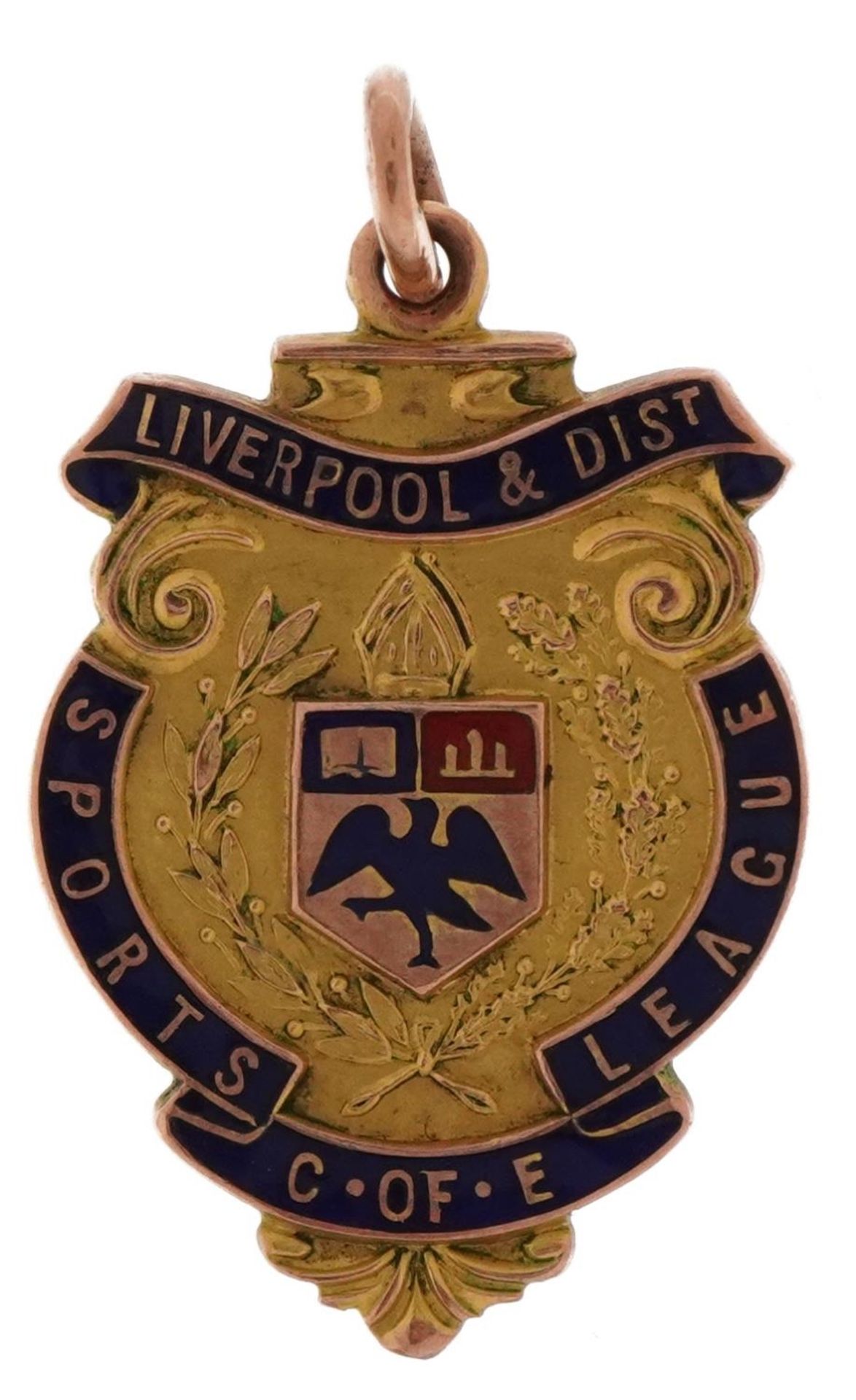 Sporting interest 9ct rose gold and enamel Liverpool and district C of E Sports League jewel - Bild 2 aus 5