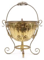19th century style brass log bucket with swing handle, 45cm in diameter : For further information on