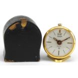 Jaeger LeCoultre Swiss eight day Recital travel alarm clock with case, 6cm high : For further