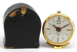 Jaeger LeCoultre Swiss eight day Recital travel alarm clock with case, 6cm high : For further