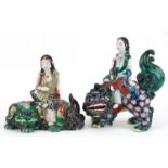 Two Japanese Kutani porcelain figures including a lidded incense burner in the form of a Guanyin