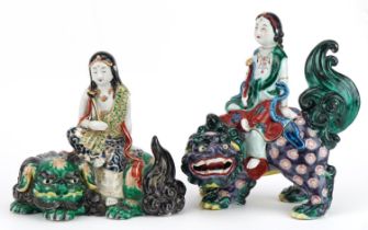 Two Japanese Kutani porcelain figures including a lidded incense burner in the form of a Guanyin
