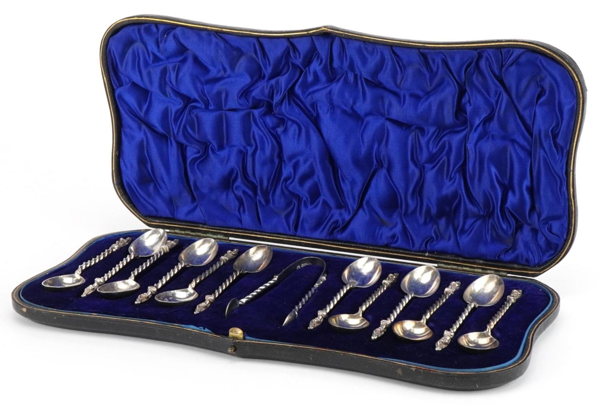 William Hutton & Sons Ltd, set of twelve Victorian silver apostle teaspoons with matching sugar
