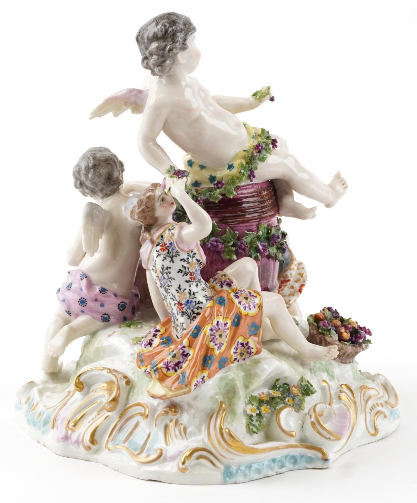 Manner of Meissen, 19th century porcelain 'Vintner' centrepiece modelled in the form of three - Image 4 of 12