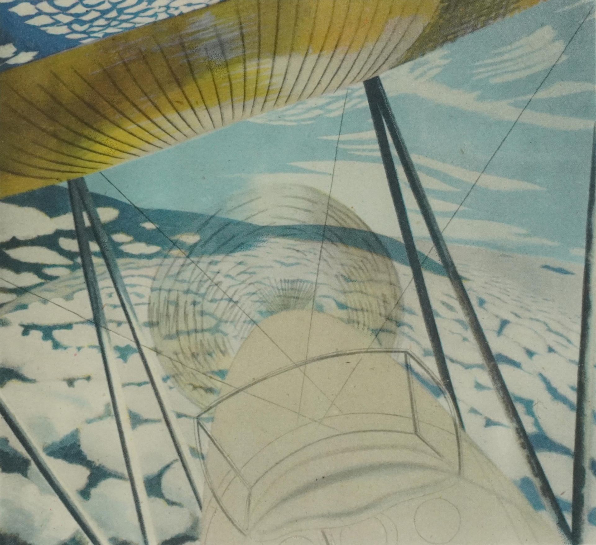 Eric Ravilious - Clouds Above and Below, View from the Cockpit of a Moth, print in colour, details