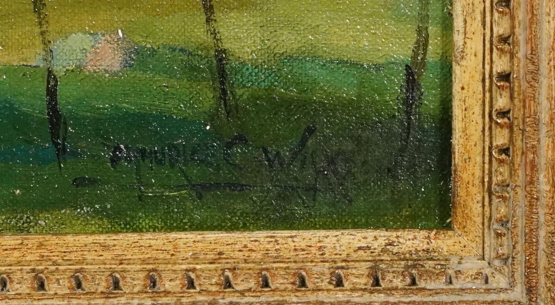 Manner of Maurice C Wilks - Landscape with cottages, Irish school oil on board, inscribed verso, - Image 3 of 6