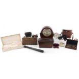 Victorian and later sundry items including sarcophagus tea caddy, mahogany cased brass drawing