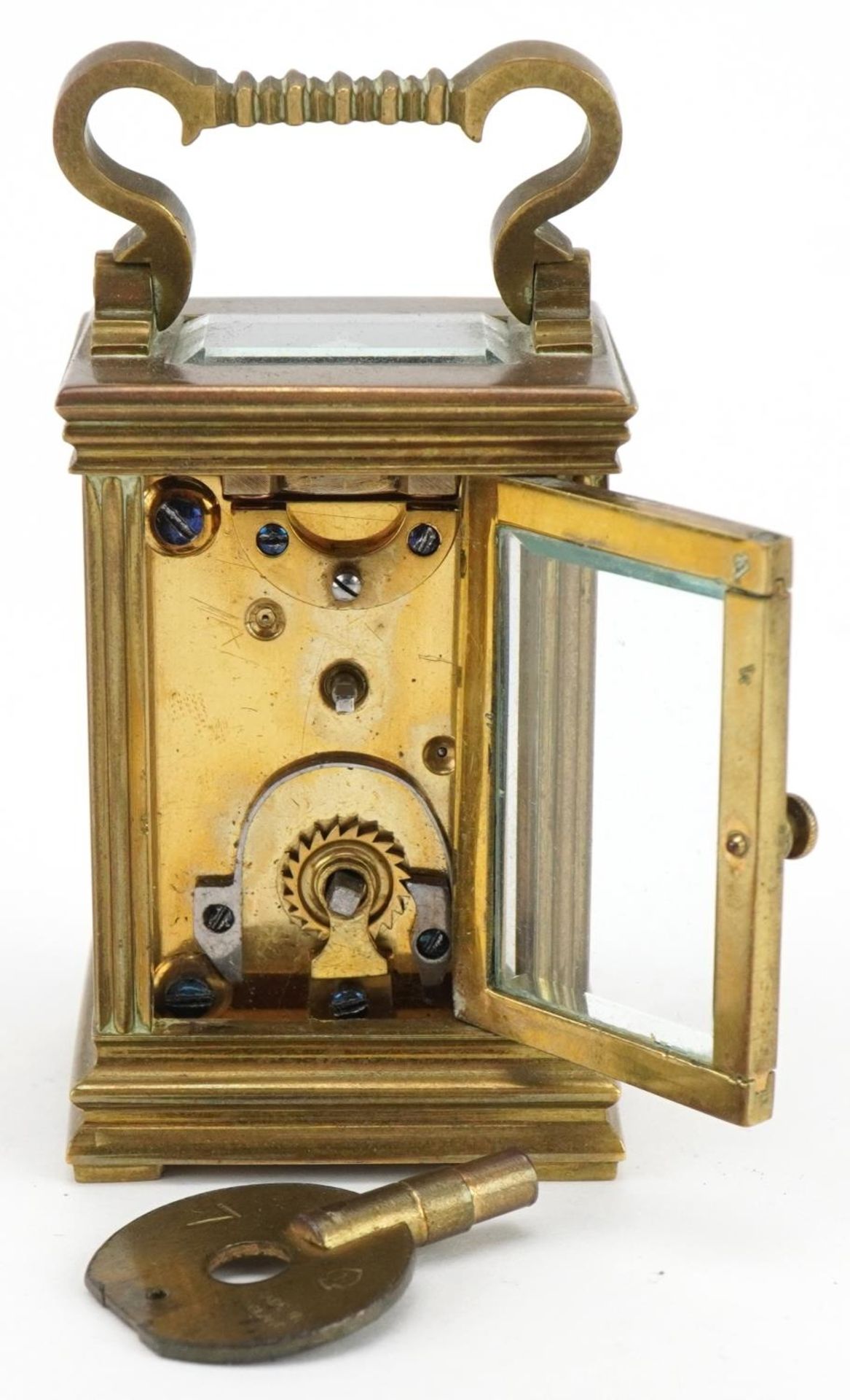 Miniature brass cased carriage clock with case, the circular dial having Roman numerals, the - Bild 4 aus 7