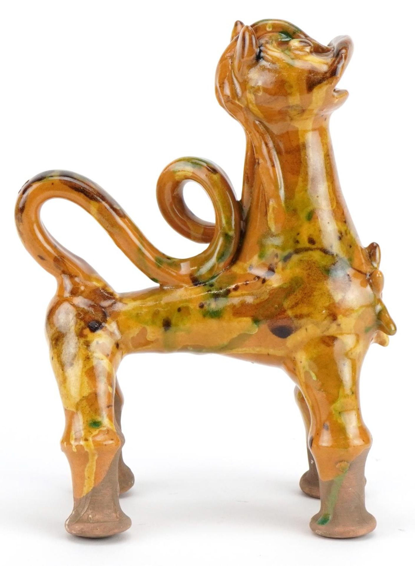Turkish Canakkale pottery ewer having a yellow and green glaze, in the form of a lion, 20cm high : - Bild 5 aus 7