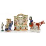 18th century and later English ceramics including a Prattware figure of Venus and character jug, the