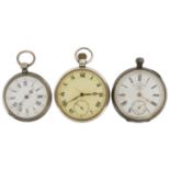 Two gentlemen's silver open face pocket watches and a ladies silver open face pocket watch including