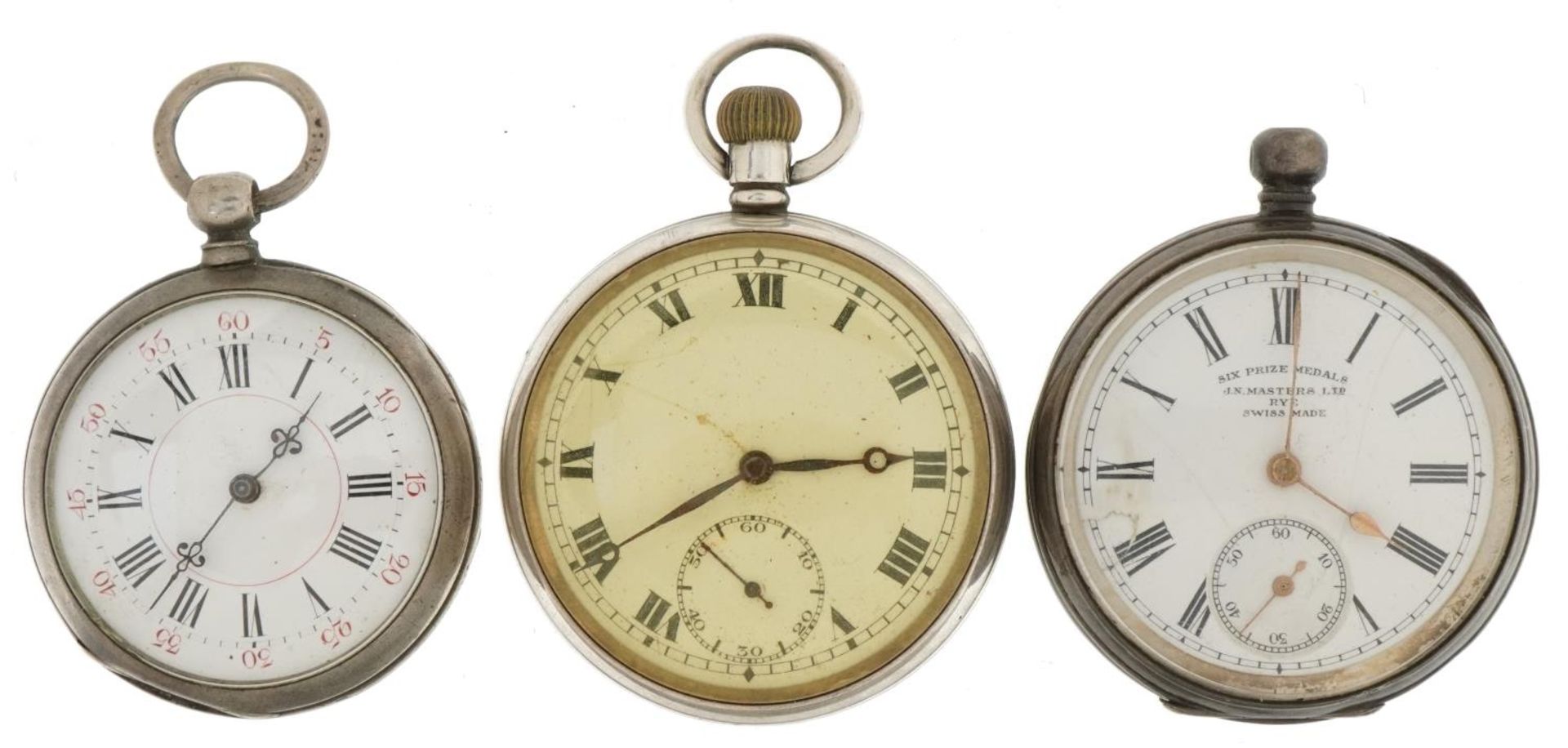 Two gentlemen's silver open face pocket watches and a ladies silver open face pocket watch including