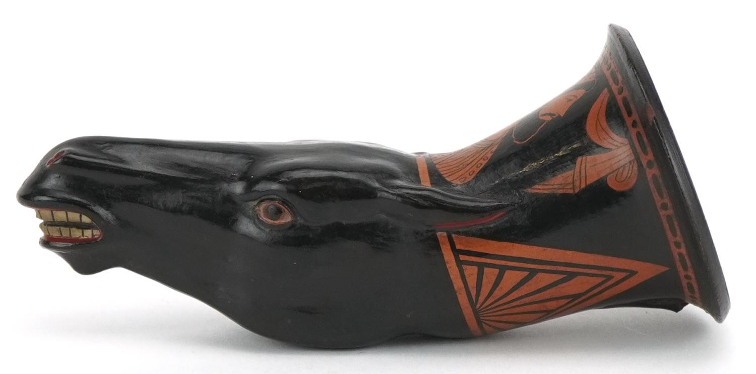 Antique Apulian Red-figured Rhyton in the form of a horse head, 17cm in length : For further - Image 2 of 7
