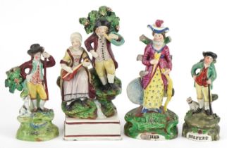 Four early 19th century pearlware figures including a Walton example and two entitled Sheperd and