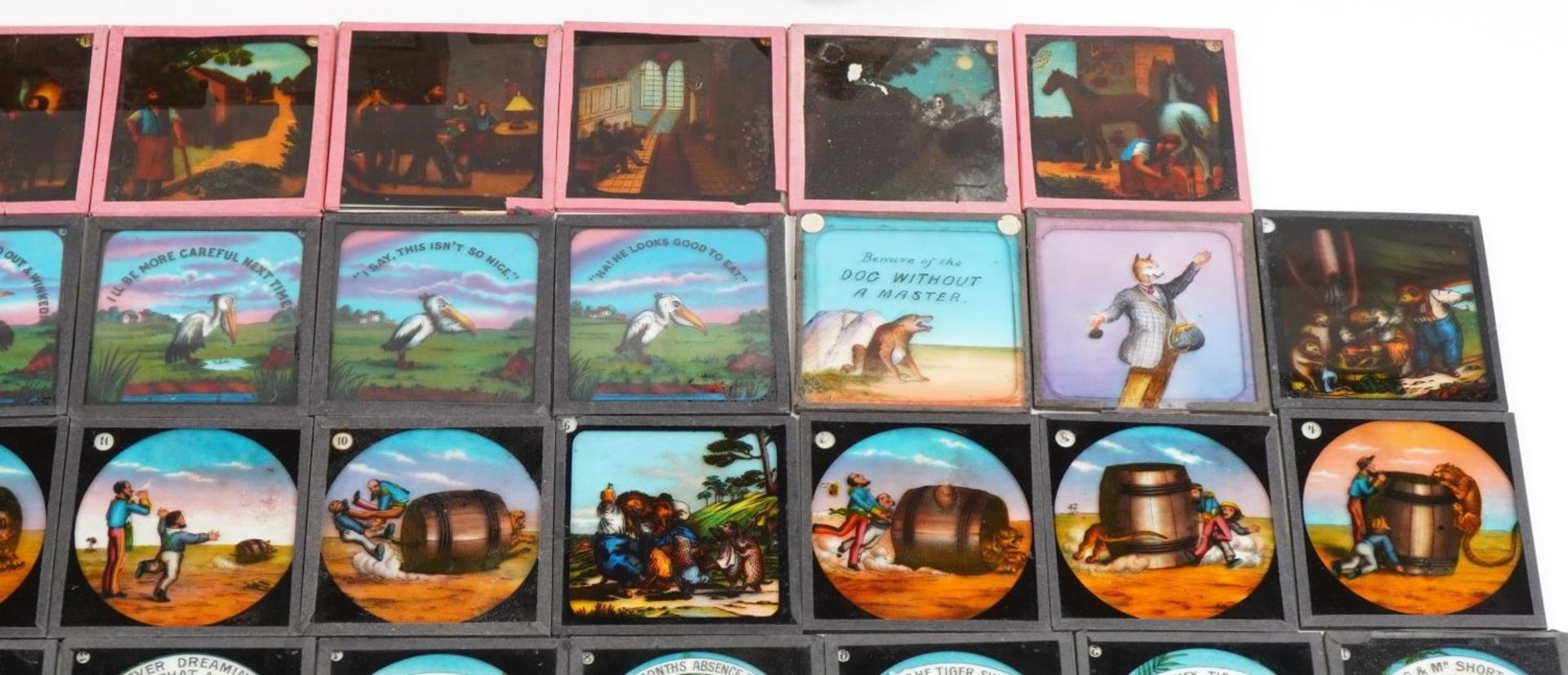 Collection of Victorian magic lantern glass slides and a lens, the slides including Cadburys and - Bild 4 aus 6