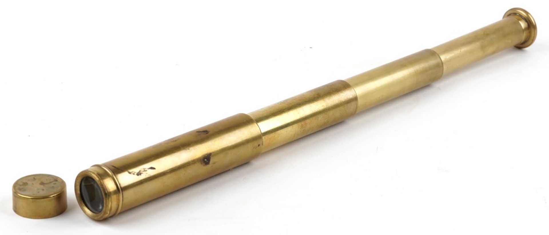 Military interest three draw brass telescope with leather case : For further information on this lot - Bild 2 aus 4