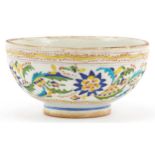Turkish Ottoman Kutahya pottery footed bowl hand painted with flowers, 19cm in diameter : For