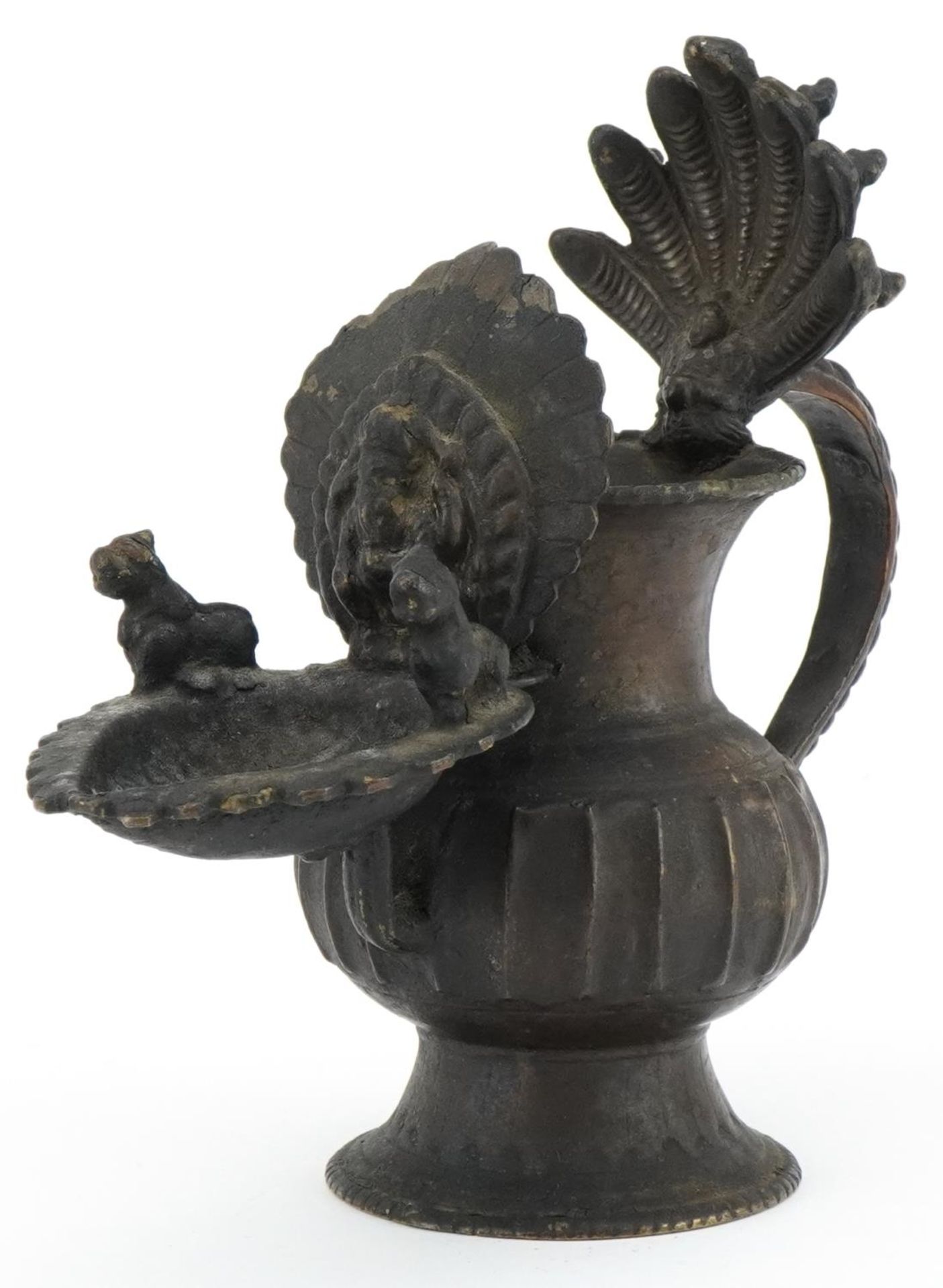 Antique Nepalese bronze oil lamp, 18cm high : For further information on this lot please visit www.