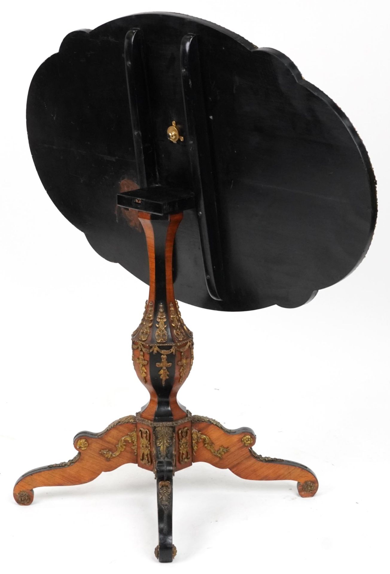 19th century continental kingwood, ebony and marquetry inlaid tilt top centre table with shaped - Image 2 of 9