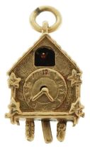9ct gold cuckoo clock charm with moving enamelled cuckoo, 1.9cm high, 3.4g : For further information