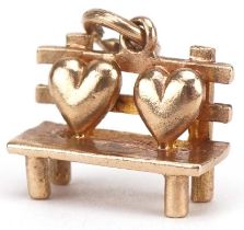 9ct gold love heart bench charm, 1.4cm wide, 2.2g : For further information on this lot please visit