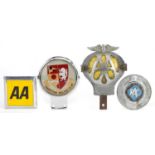 Four Automobilia interest car badges comprising two AA, Royal Automobile Club Association and
