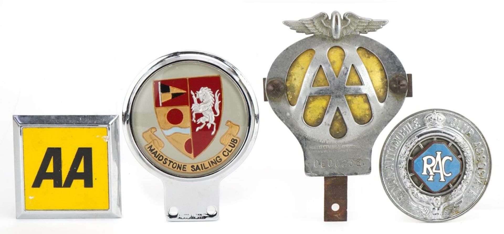 Four Automobilia interest car badges comprising two AA, Royal Automobile Club Association and