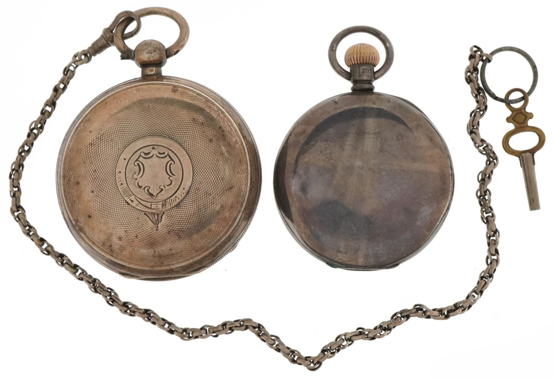 Waltham, two gentlemen's silver open face pocket watches with enamelled dials, one with silver watch - Bild 3 aus 5
