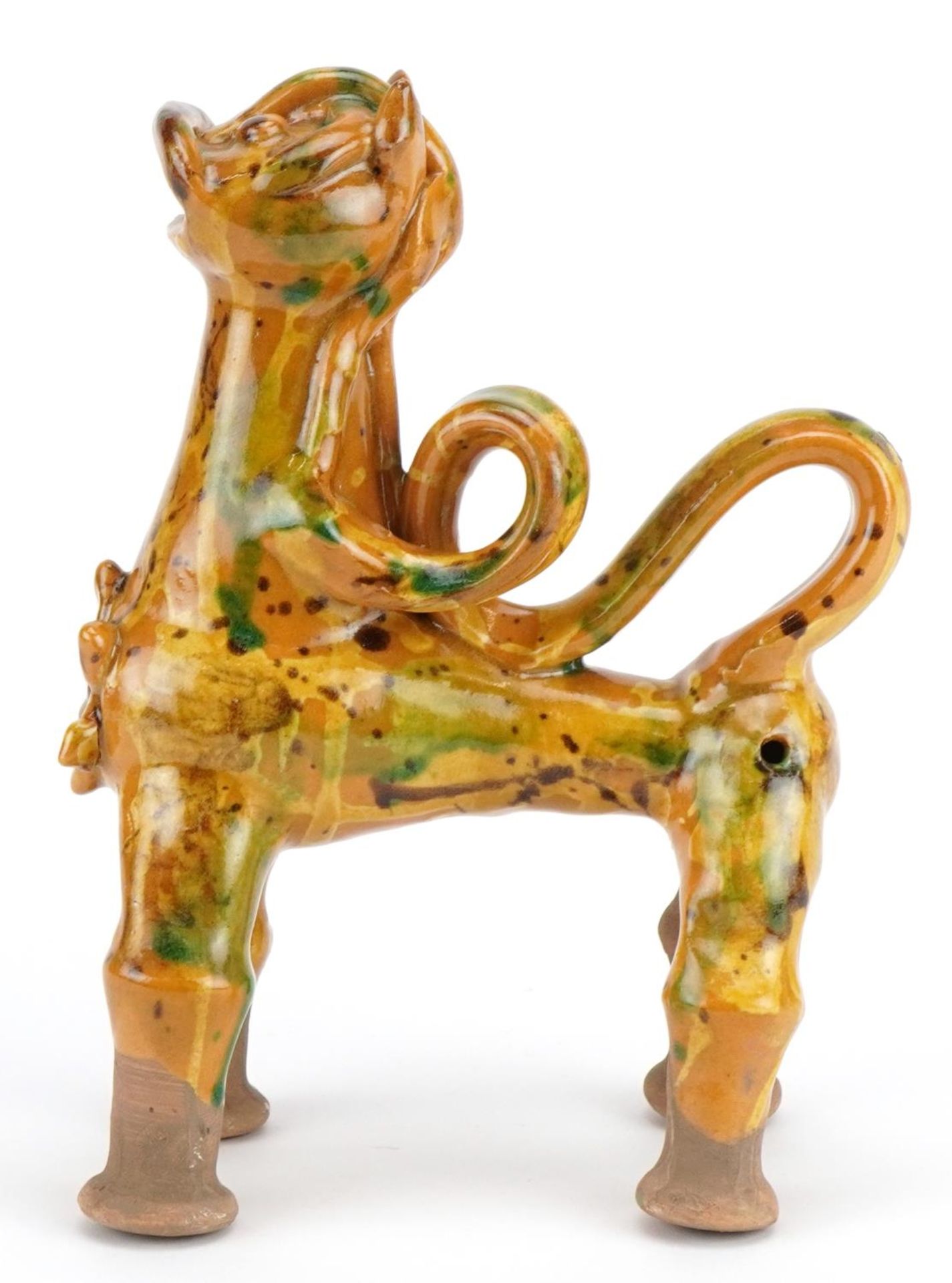 Turkish Canakkale pottery ewer having a yellow and green glaze, in the form of a lion, 20cm high : - Bild 3 aus 7